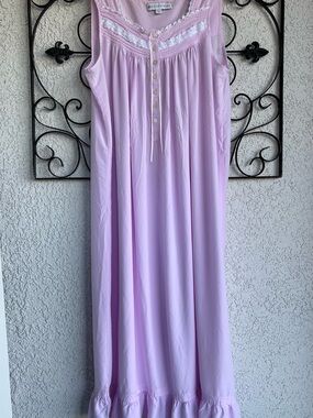 Eileen West Pink Sleeveless Long Nightgown with Lace Trim